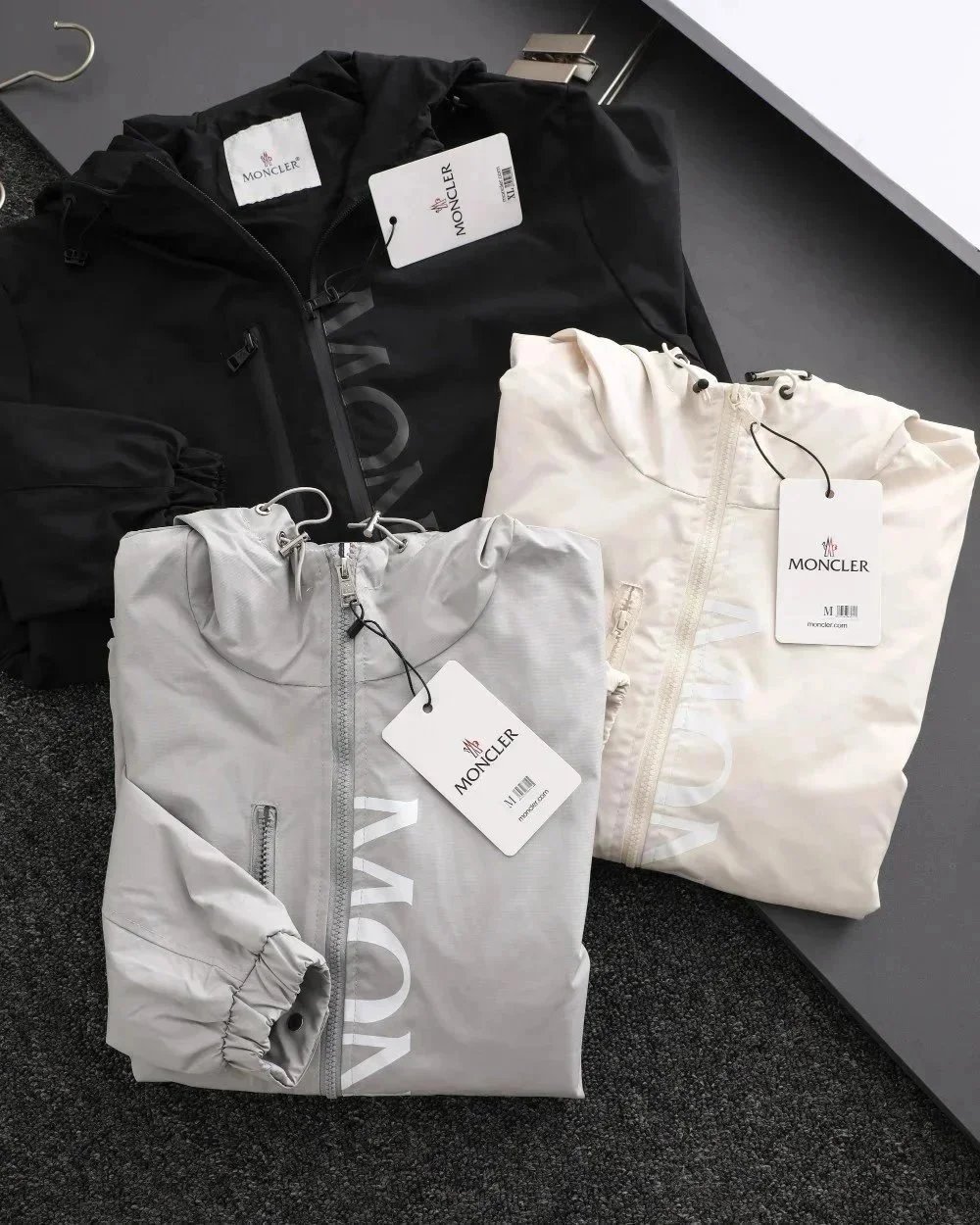 Moncler Logo Print Hooded Windbreaker Gray Outerwear - 8