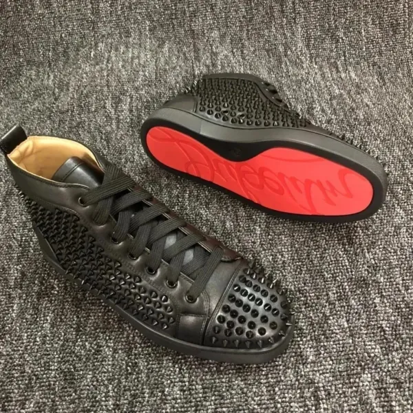 Christian Louboutin Louis Spikes Black Red Sole Sneakers - 1