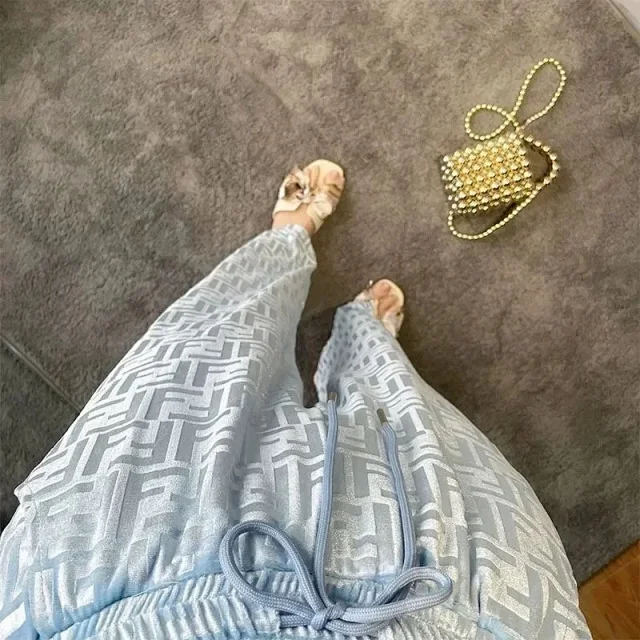 Unbranded Trousers Wide-leg drawstring with all-over geometric letter pattern product detail image 4