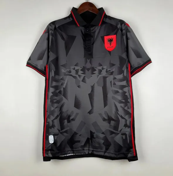 Albania National Team 2024 Away Jersey Black-Red Geometric Pattern Polo - 1