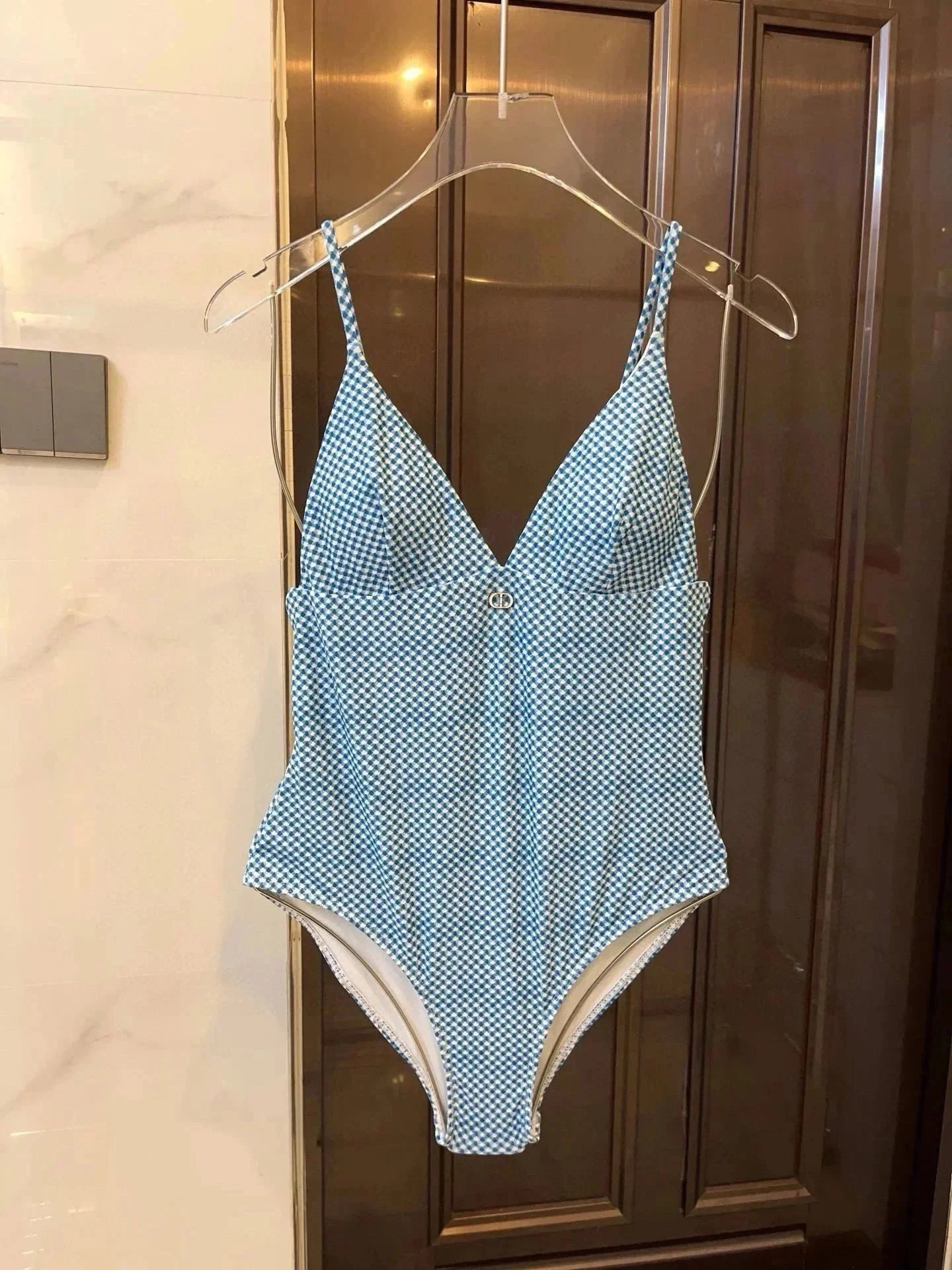 Dior Diorskin Gingham Blue One-Piece Swimsuit - 1