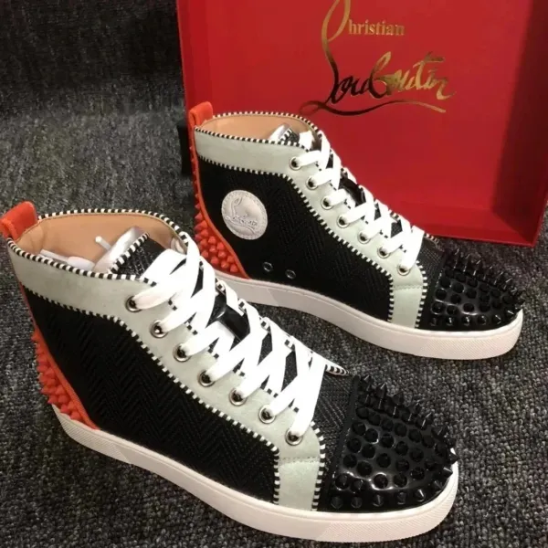 Christian Louboutin Louis Junior Spikes Black-White-Orange Sneakers - 1