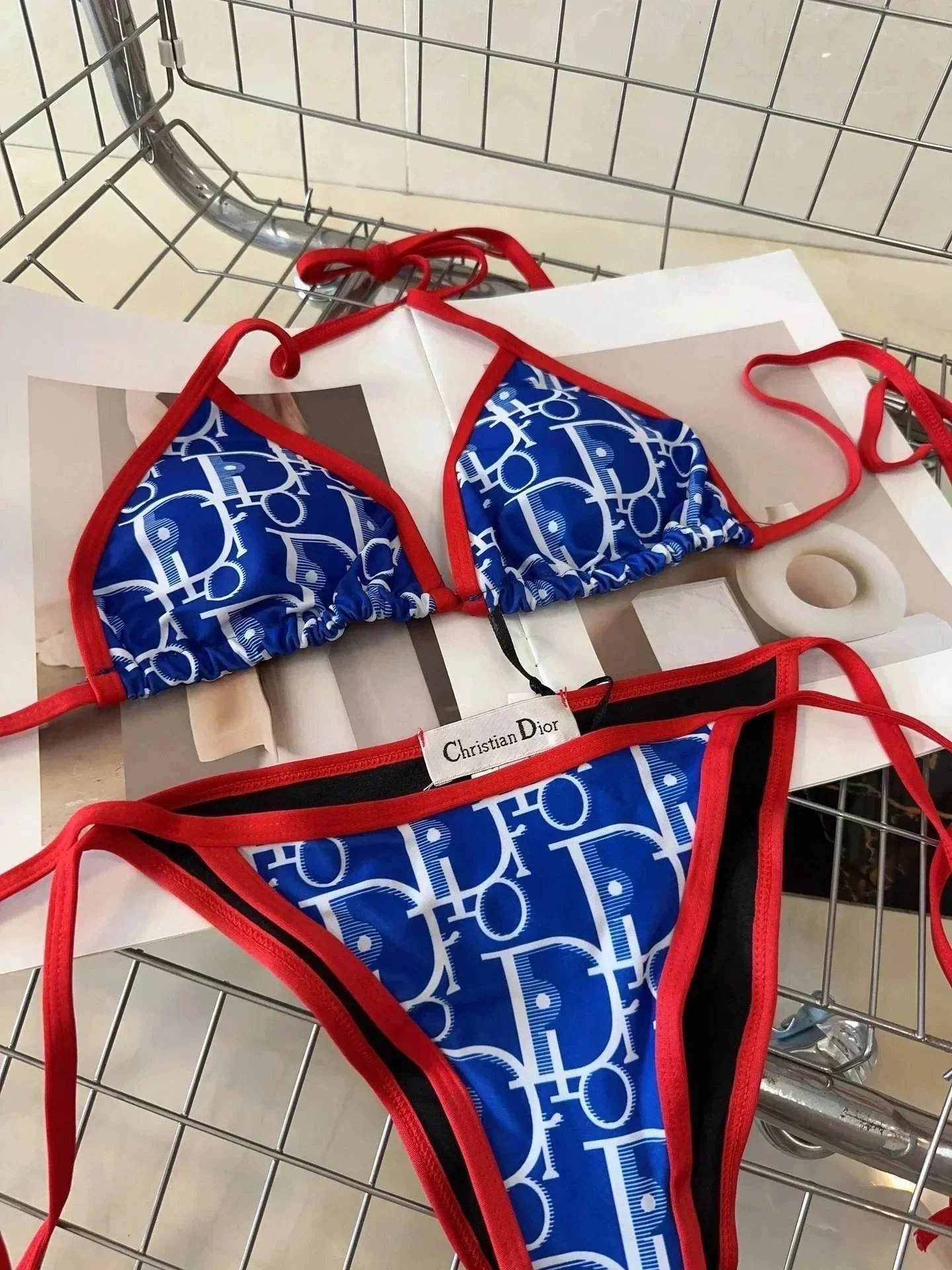 Dior Toile de Jouy Tiger Print Swimsuit Pink White - 4