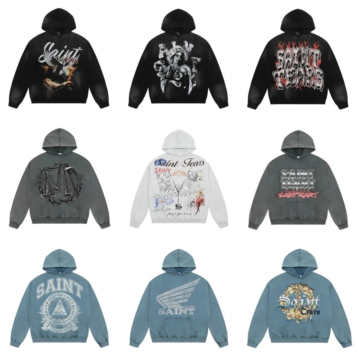 Saint Tears Black Hoodie with Graphic Design