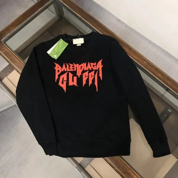Balenciaga x Gucci Collaboration Logo Print Black Hoodie - 1
