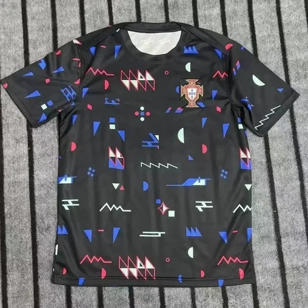Portugal National Team x Retro Geometric Print Black Jersey - 1
