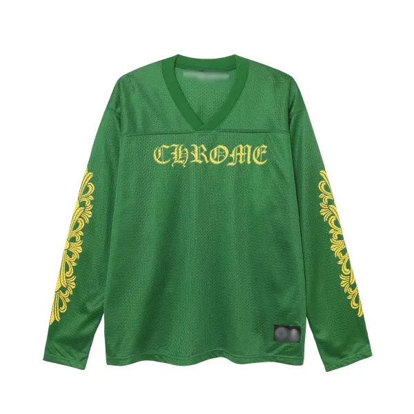 Chrome Hearts Mesh Jersey Green Gold Embroidered Long Sleeve - 1