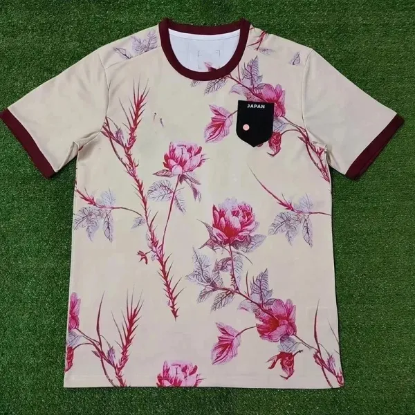 Japan Floral Print Pocket T-Shirt Beige - 1