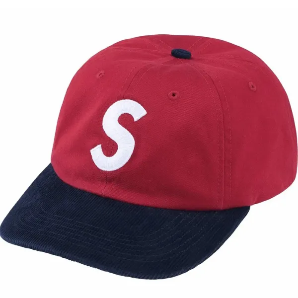 Supreme S Logo Corduroy Baseball Cap Red/Navy - 1
