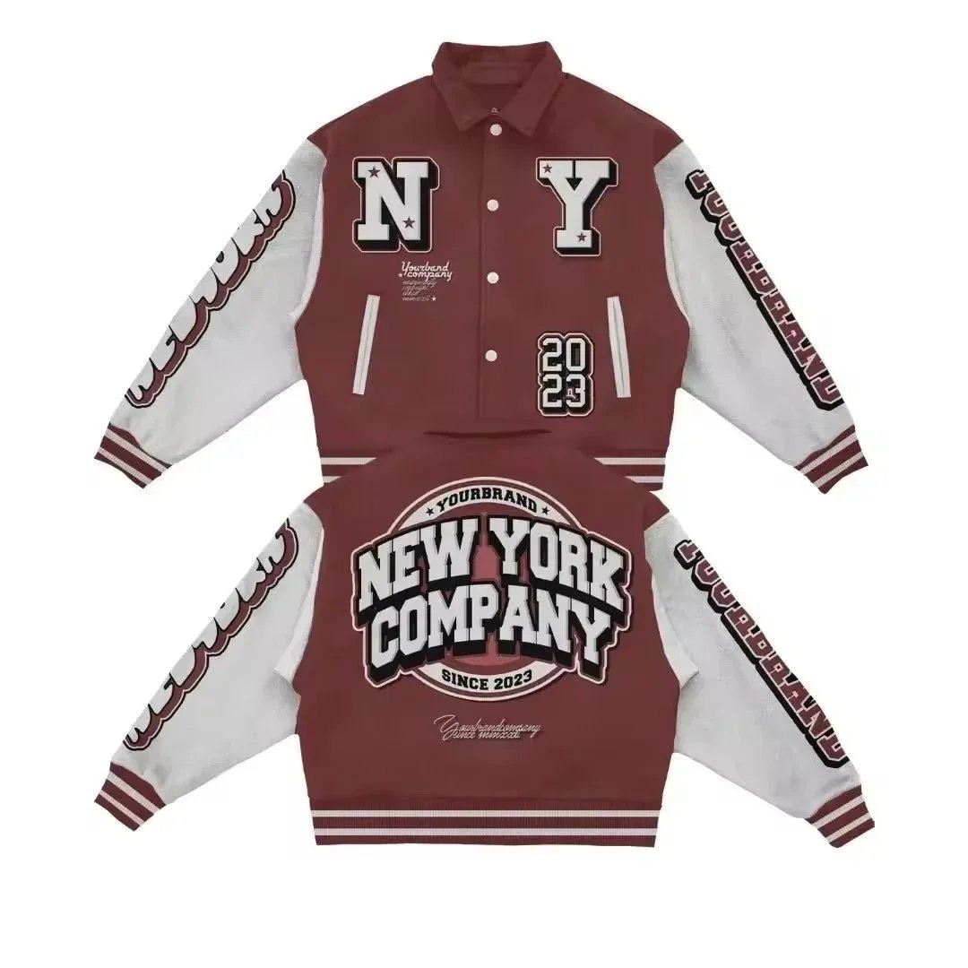 YourBrand New York Company Varsity Jacket Burgundy/White - 1