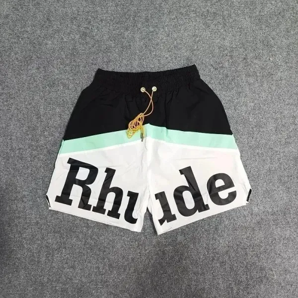 Rhude Logo Print Swim Shorts Black/White/Mint Green - 1