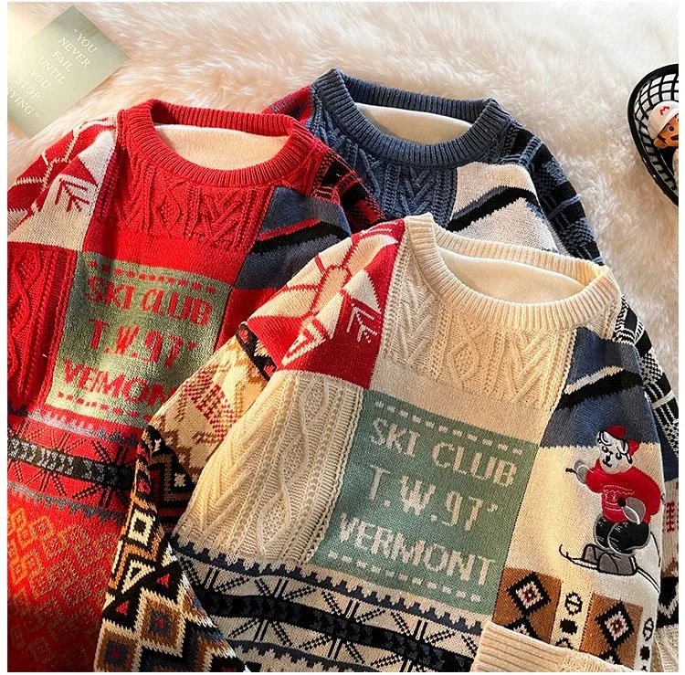 Multicolor Patchwork Ski Club Sweater - 9