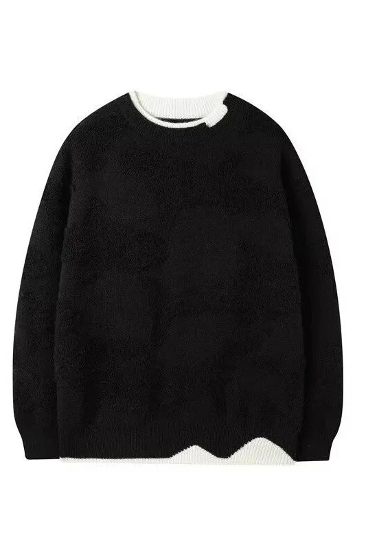 Design Oversized Chenille Sweater Brown with Contrast Ribbing - 7