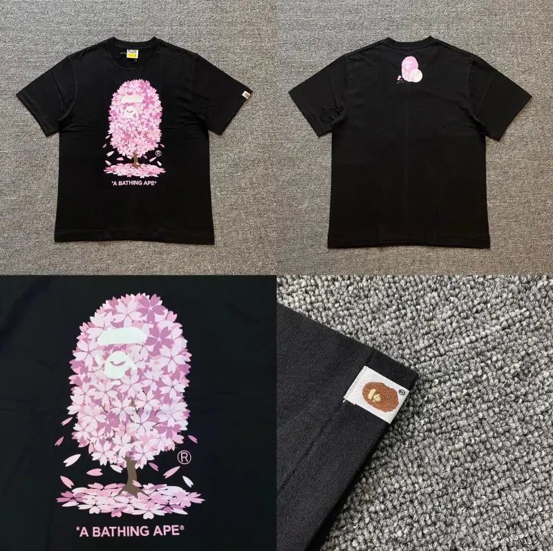 A BATHING APE T-Shirts Short-Sleeve Graphic and Camouflage Logo — XX289 black