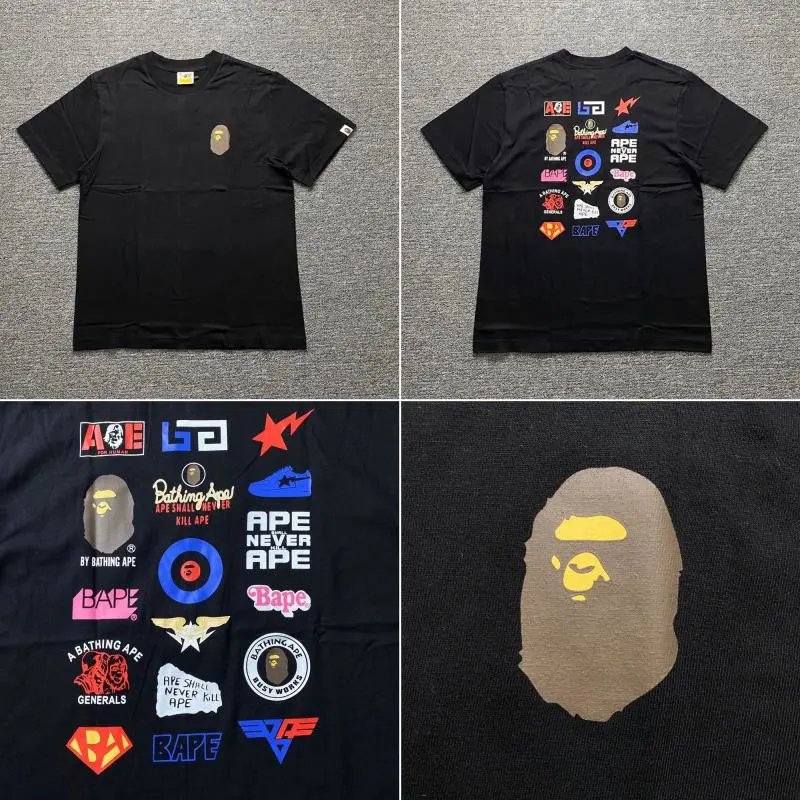 A BATHING APE T-Shirts Short-Sleeve Graphic and Camouflage Logo — XX140 black