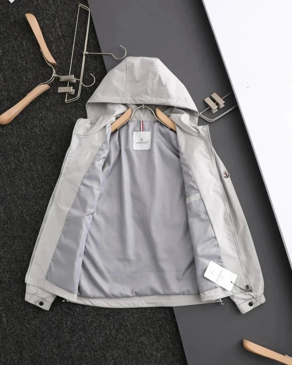 Moncler Logo Print Hooded Windbreaker Gray Outerwear - 5