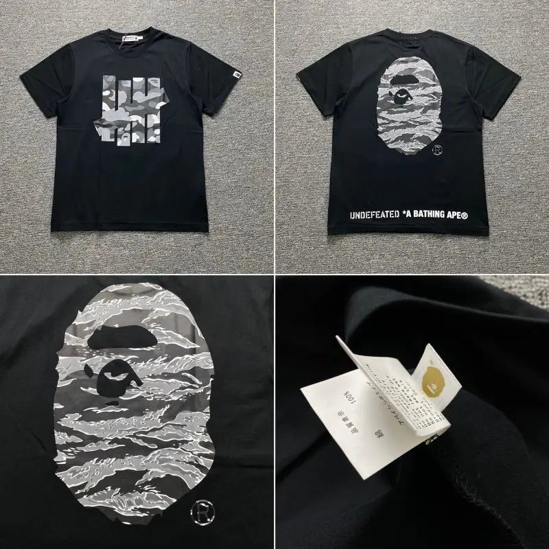 A BATHING APE T-Shirts Short-Sleeve Graphic and Camouflage Logo — XX032 black
