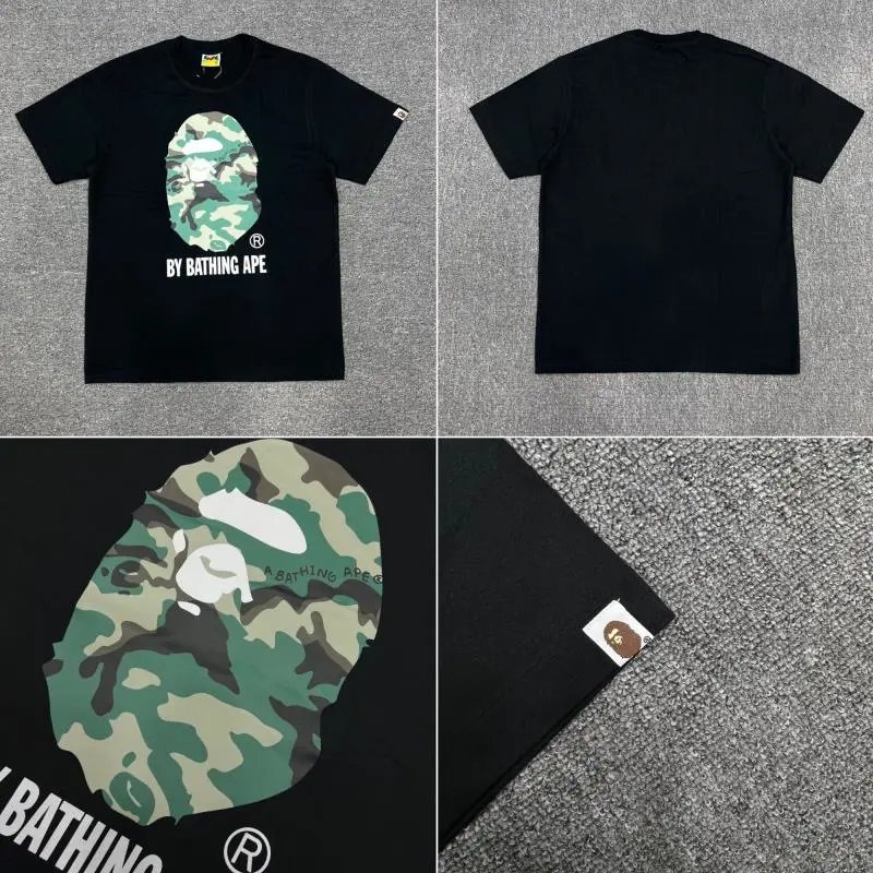 A BATHING APE T-Shirts Short-Sleeve Graphic and Camouflage Logo — XX011 black