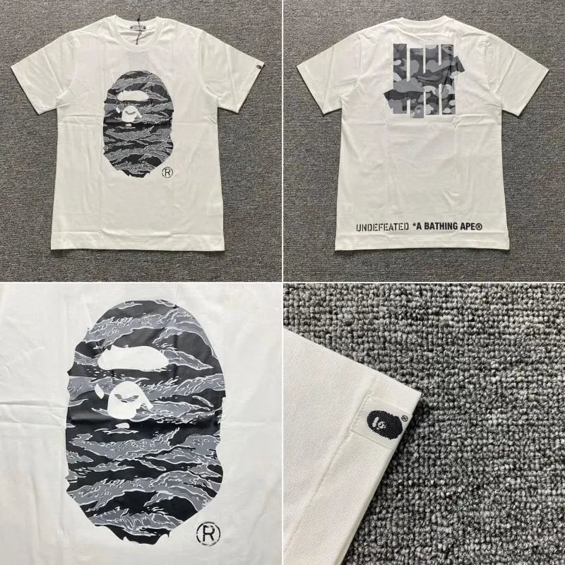 A BATHING APE T-Shirts Short-Sleeve Graphic and Camouflage Logo — XX032 white