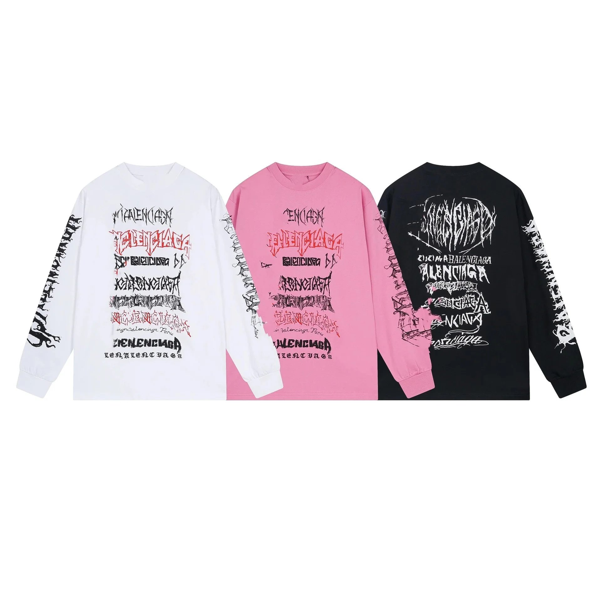Balenciaga White/Pink/Black Long Sleeve T-Shirt
