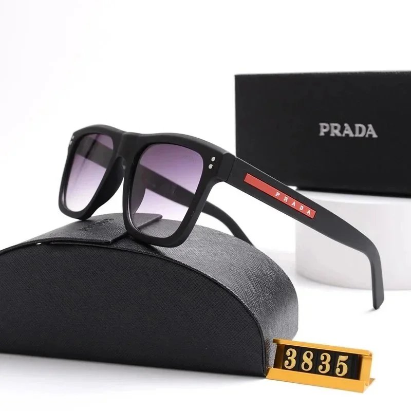 Prada Square Aviator Sunglasses Black Gold Red - 9