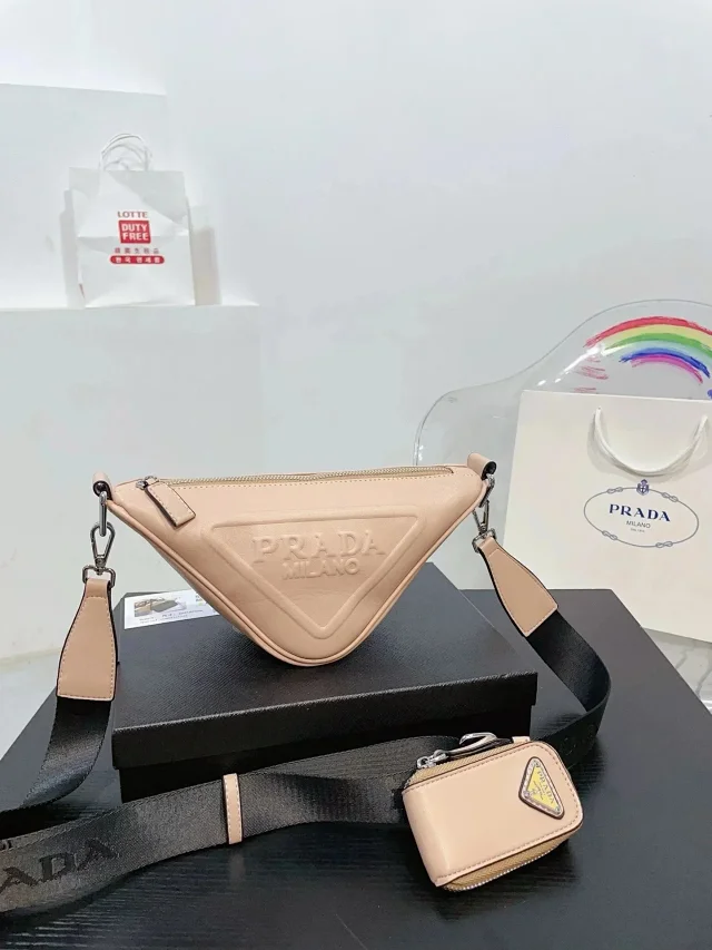 Prada Crossbody Bags Triangle-shaped bag with detachable zip pouch product detail image 4
