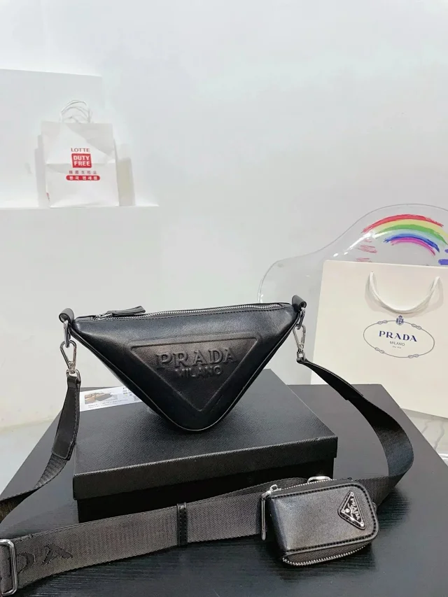 Prada Crossbody Bags Triangle-shaped bag with detachable zip pouch product detail image 2