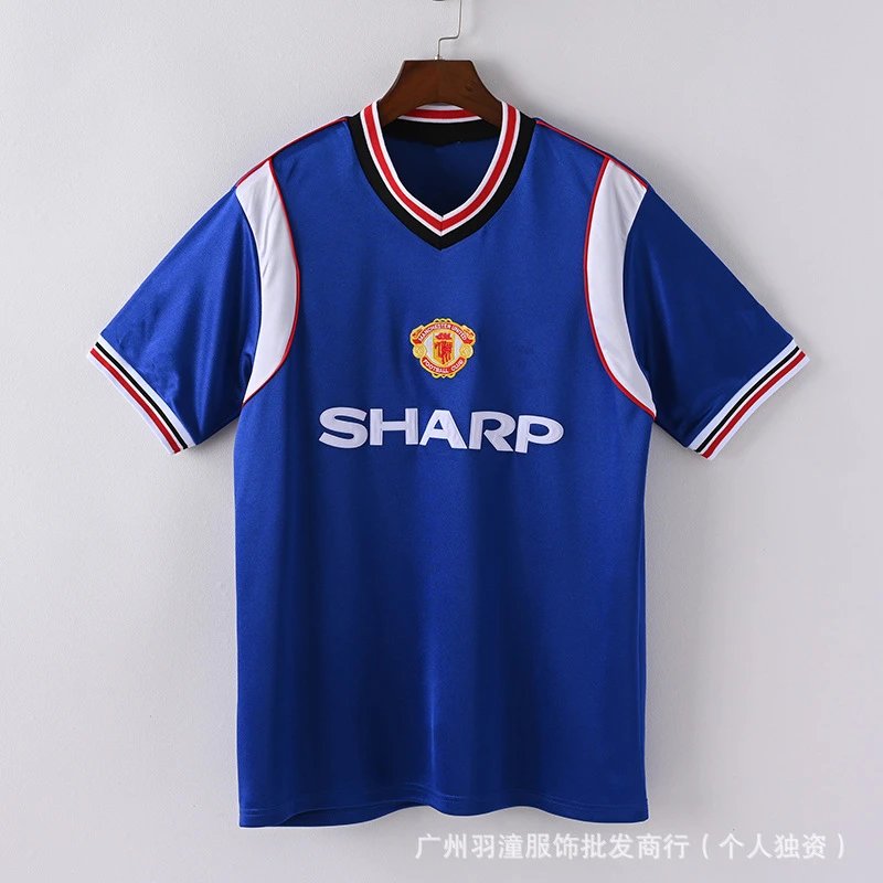 Manchester United 1990s Away Jersey Blue Sharp Sponsor Football Jersey - 1