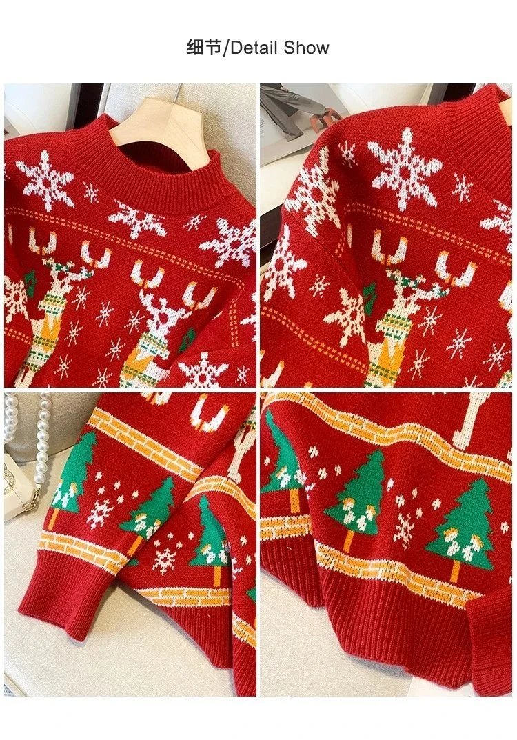 Corteiz Festive Reindeer Snowflake Knit Sweater Red - 5