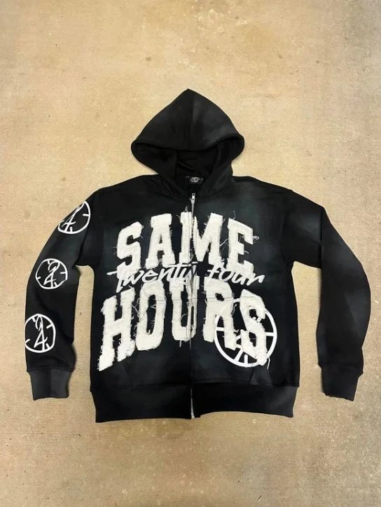 Same Same Twenty Four Pink Distressed Graphic Zip-Up Hoodie - 11