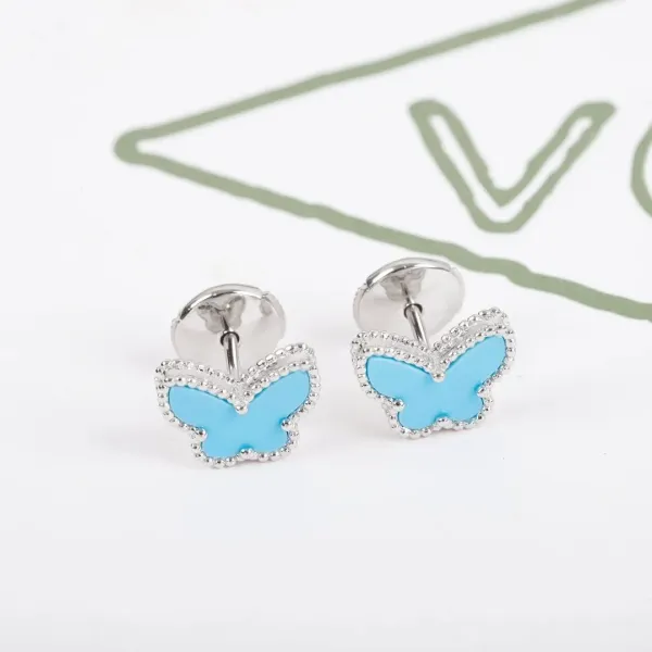 Van Cleef & Arpels Alhambra Butterfly Earrings Turquoise Enamel Silver Earrings - 1