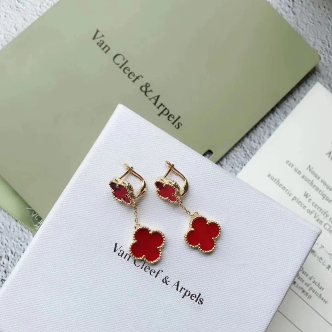 Van Cleef & Arpels Alhambra Red Lacquer Gold Earrings - 1