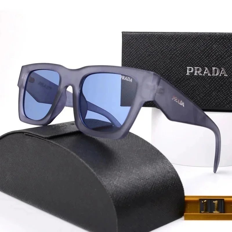 Prada Square Aviator Sunglasses Black Gold Red - 7