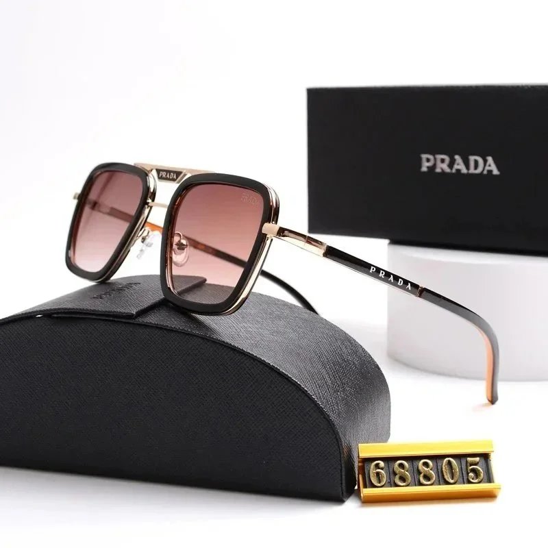 Prada Square Aviator Sunglasses Black Gold Red - 12