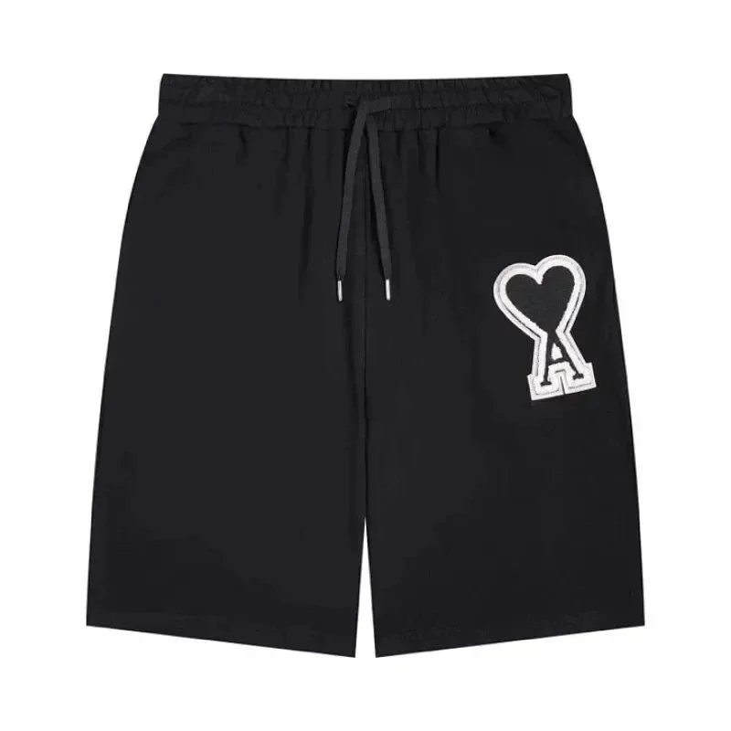 AMI Paris Heart Logo Embroidered Navy Shorts - 4
