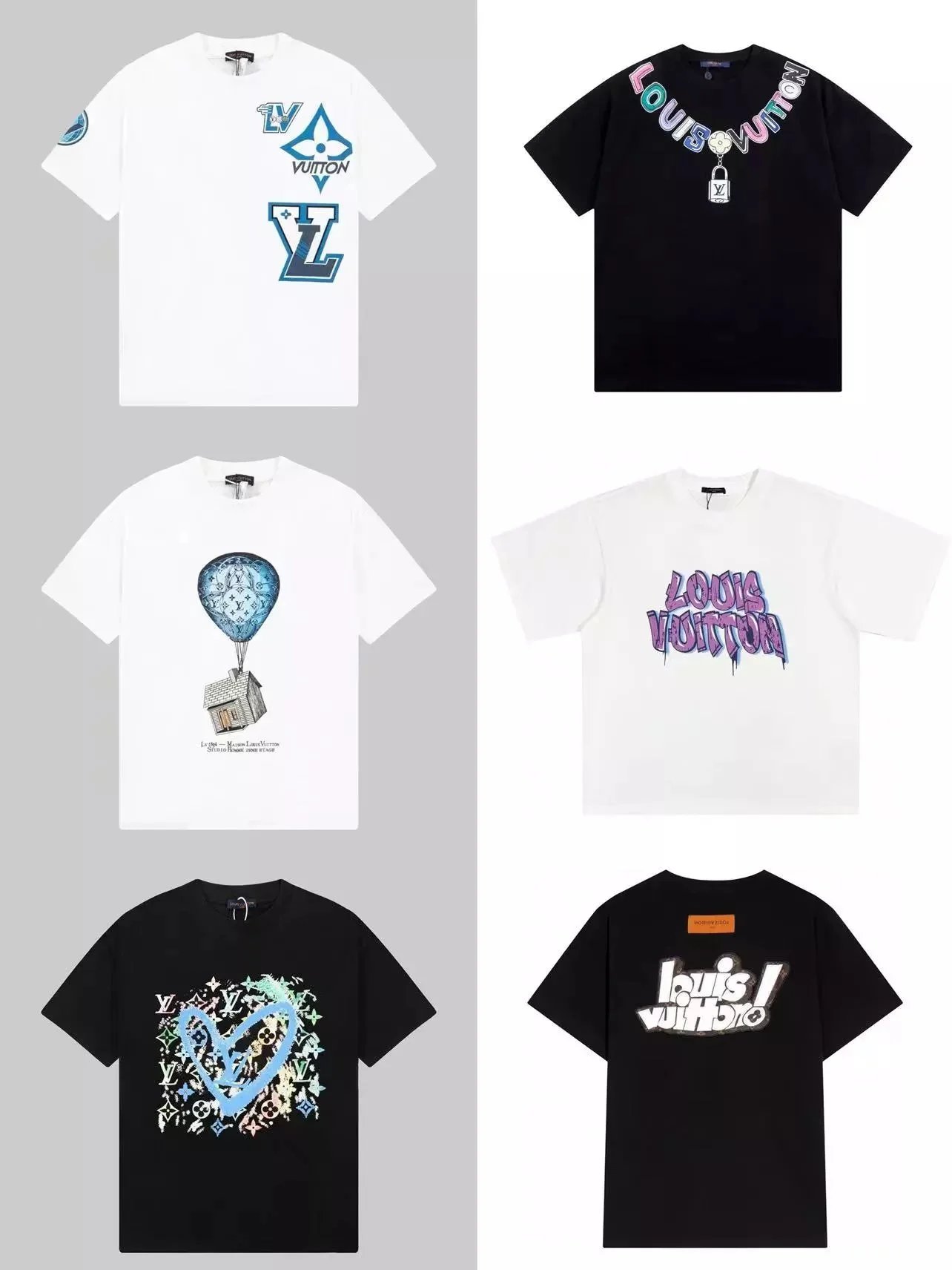 Louis Vuitton White and Black Graphic T-Shirt Collection