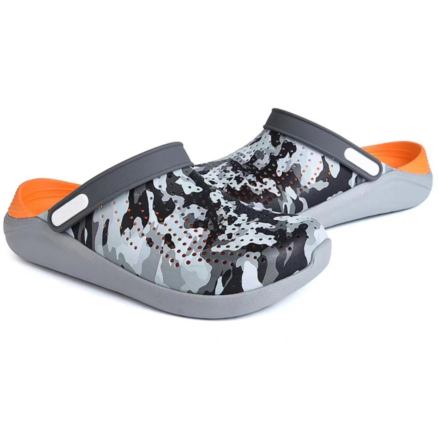 Crocs Classic Clog Camo Gray Orange Casual Shoes - 1