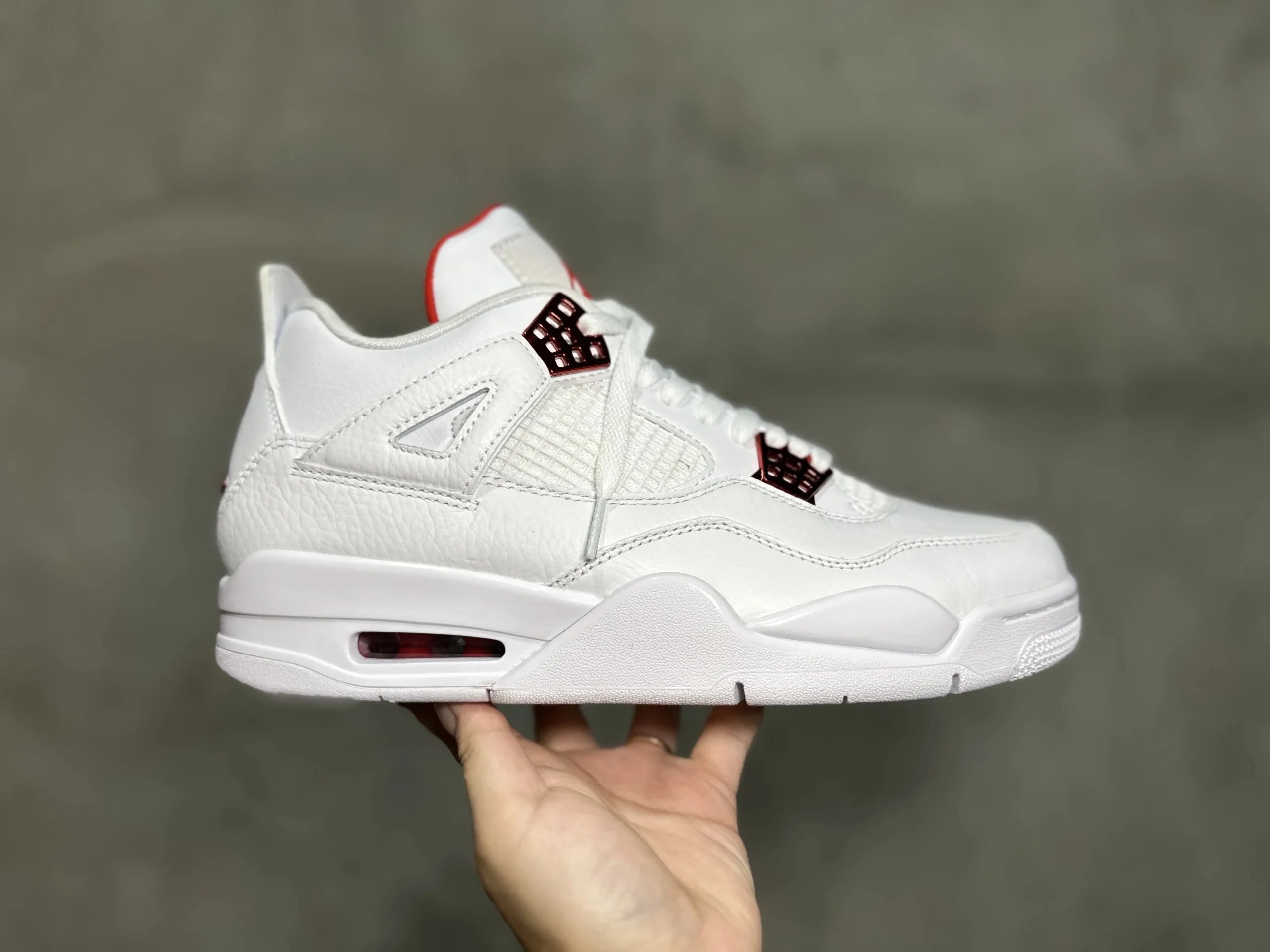 Air Jordan 4 Retro White Red Metallic Sneakers