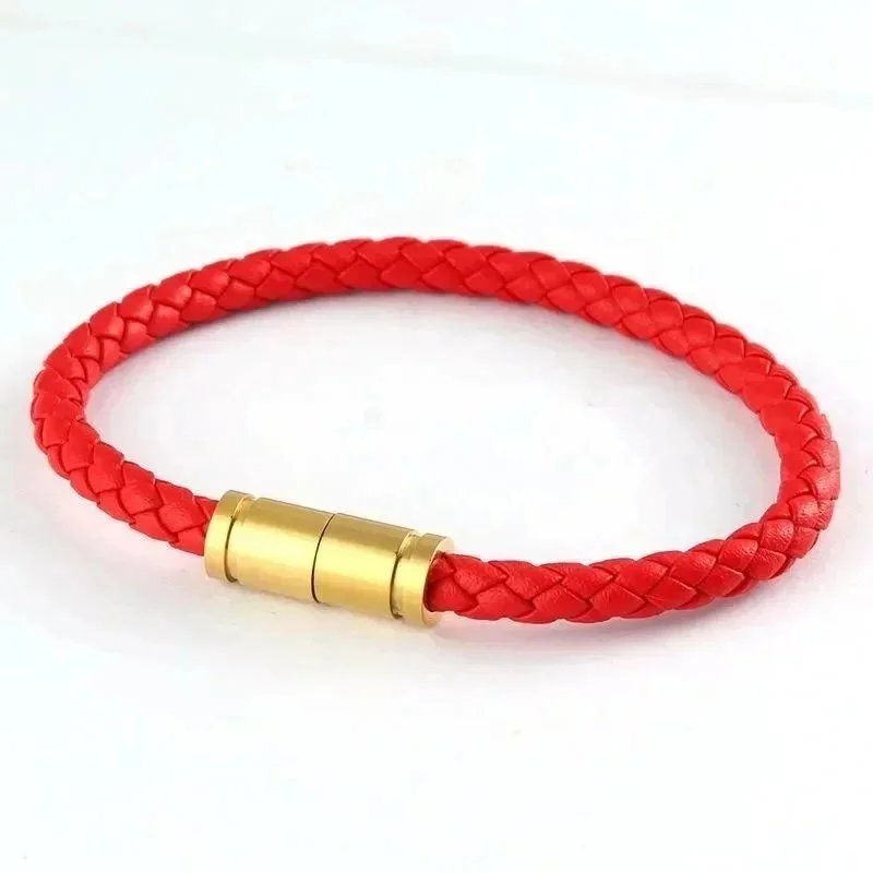 Braided Leather Bracelet with Gold Magnetic Clasp Brown Bracelet