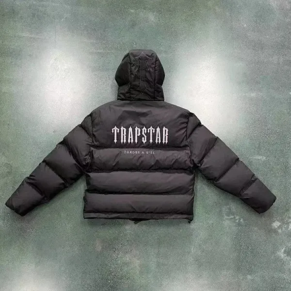 Trapstar x Unknown Collaborator Puffer Jacket Black with Blue-Gray Sleeve Accents - 6