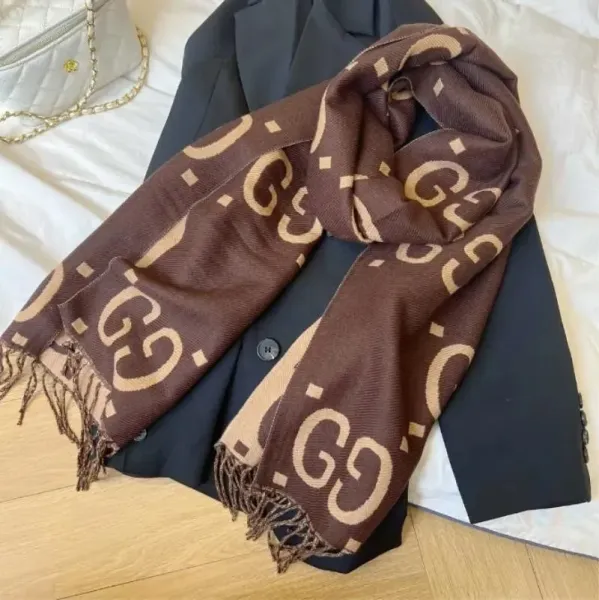 Gucci GG Marmont Wool Scarf Brown Beige - 1