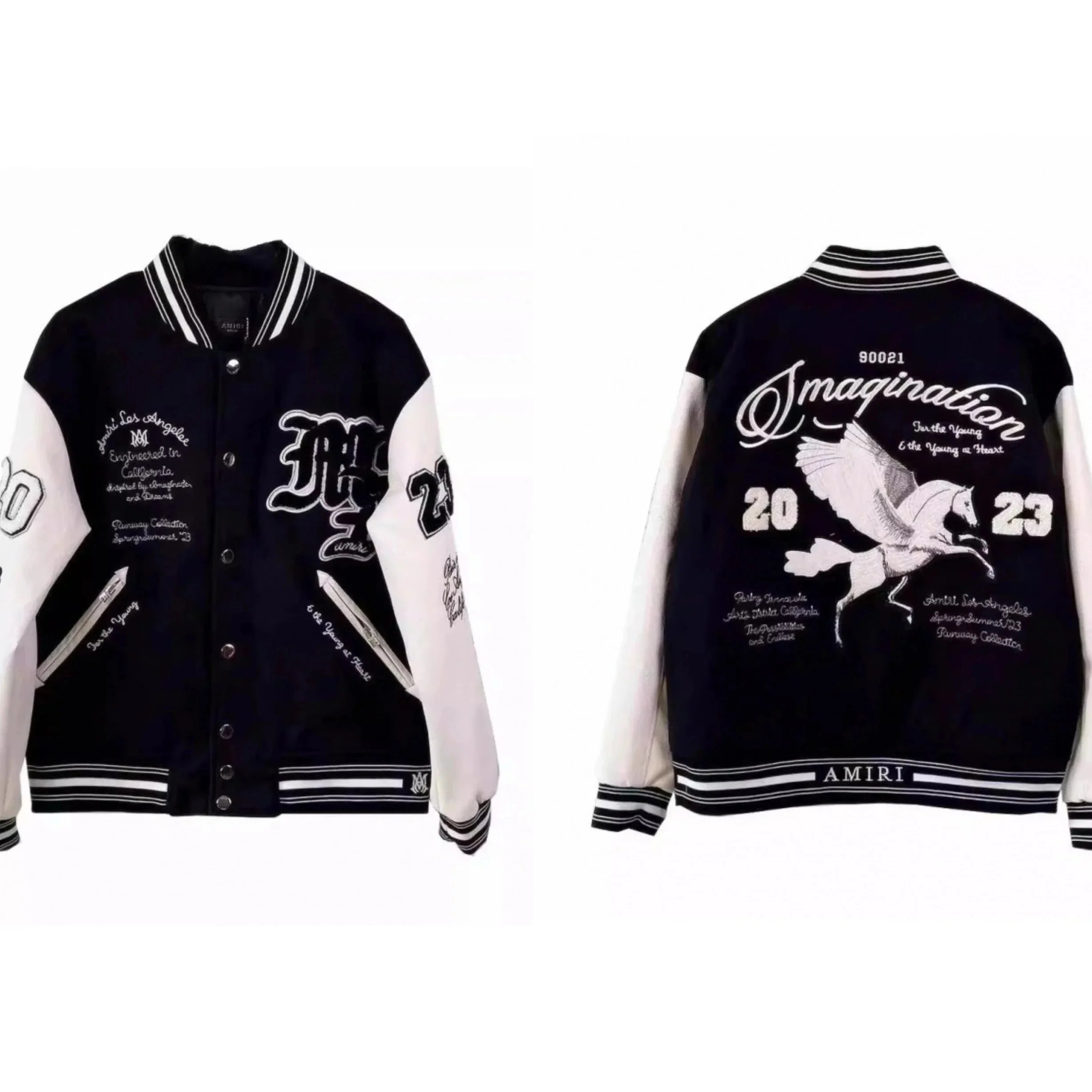 Amiri Imagination Varsity Jacket Black and White - 1