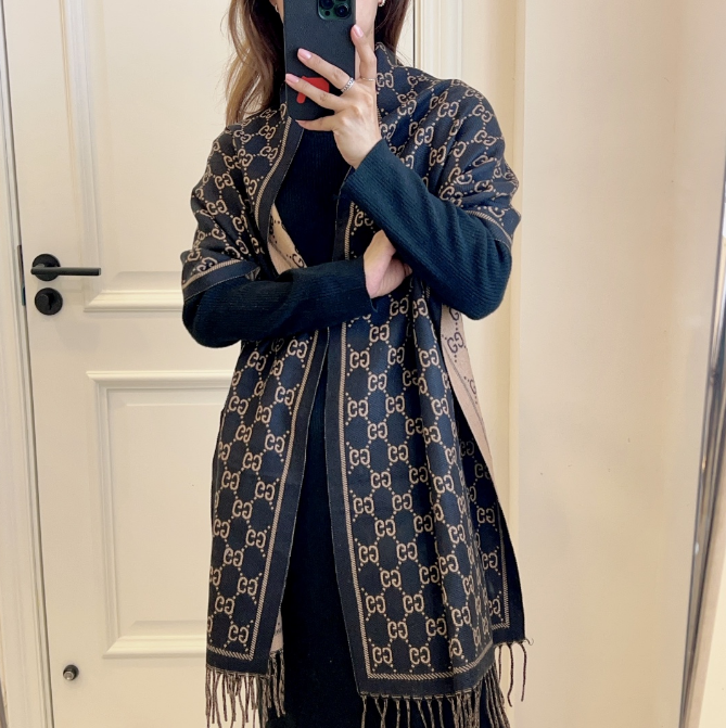 Gucci GG Marmont Cashmere Scarf Beige - 7