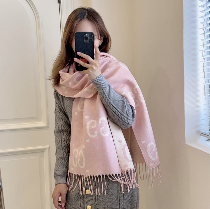 Gucci GG Monogram Pink Cashmere Scarf - 1