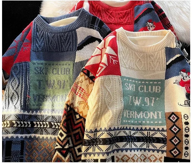 Multicolor Patchwork Ski Club Sweater - 3