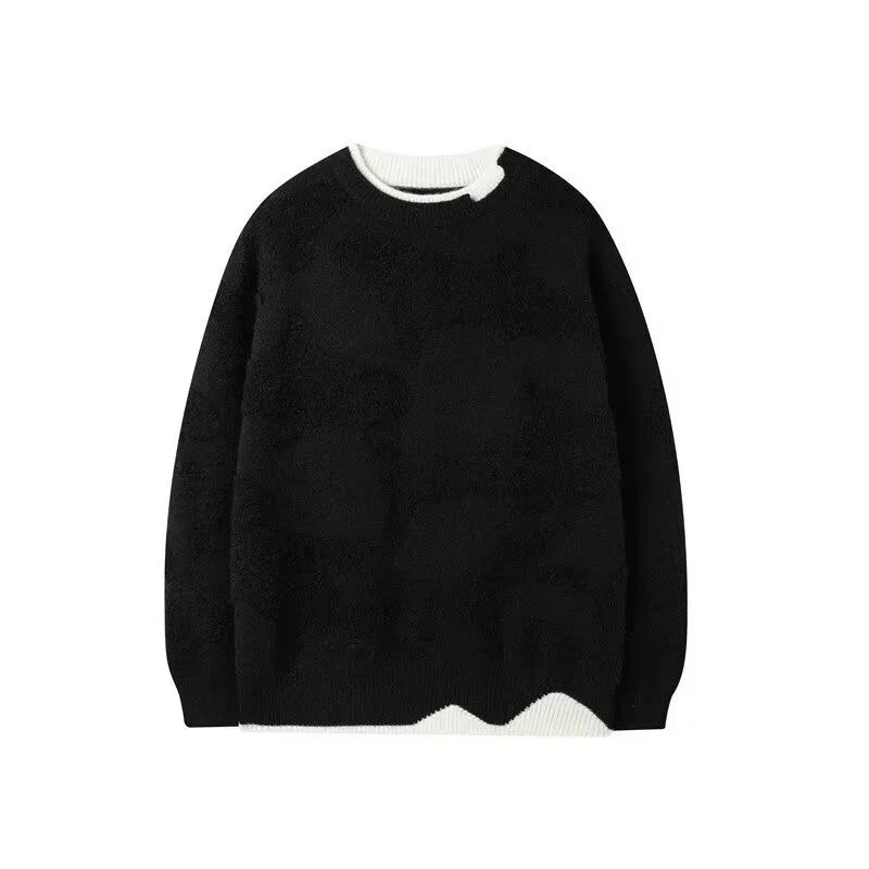 Design Oversized Chenille Sweater Brown with Contrast Ribbing - 4
