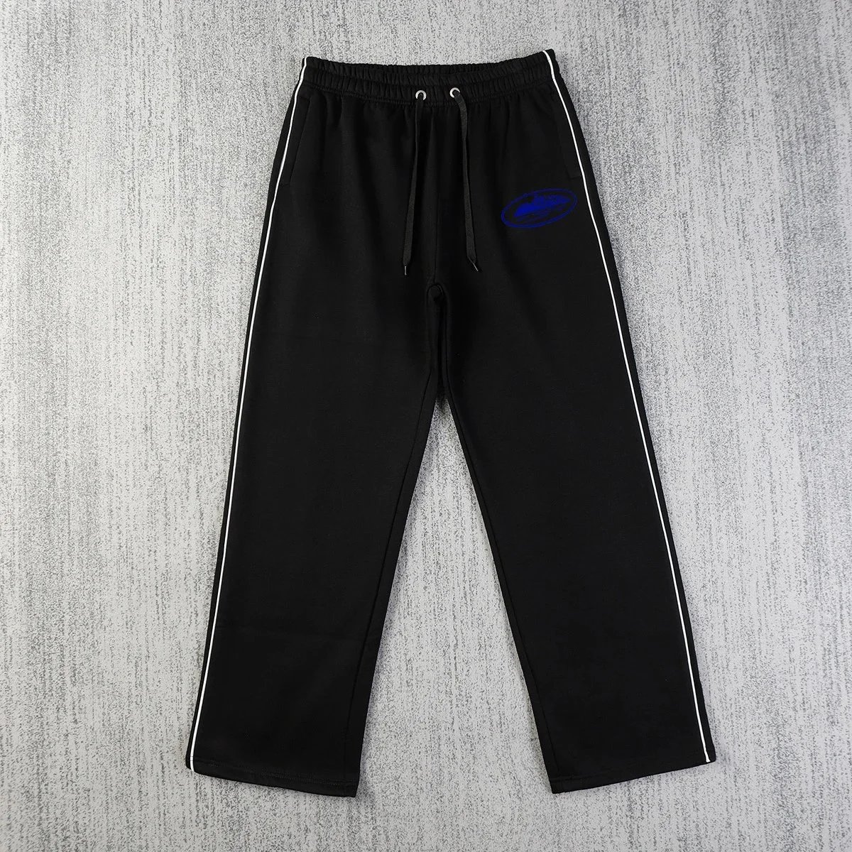 Corteiz Track Pants Black with White Stripe and Blue Logo Sweatpants - 1