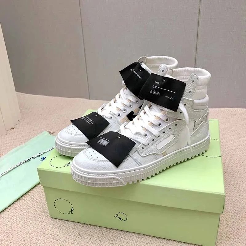 Off-White Diagonal Arrow High-Top Sneakers White with Green Laces and Orange Tags - 9