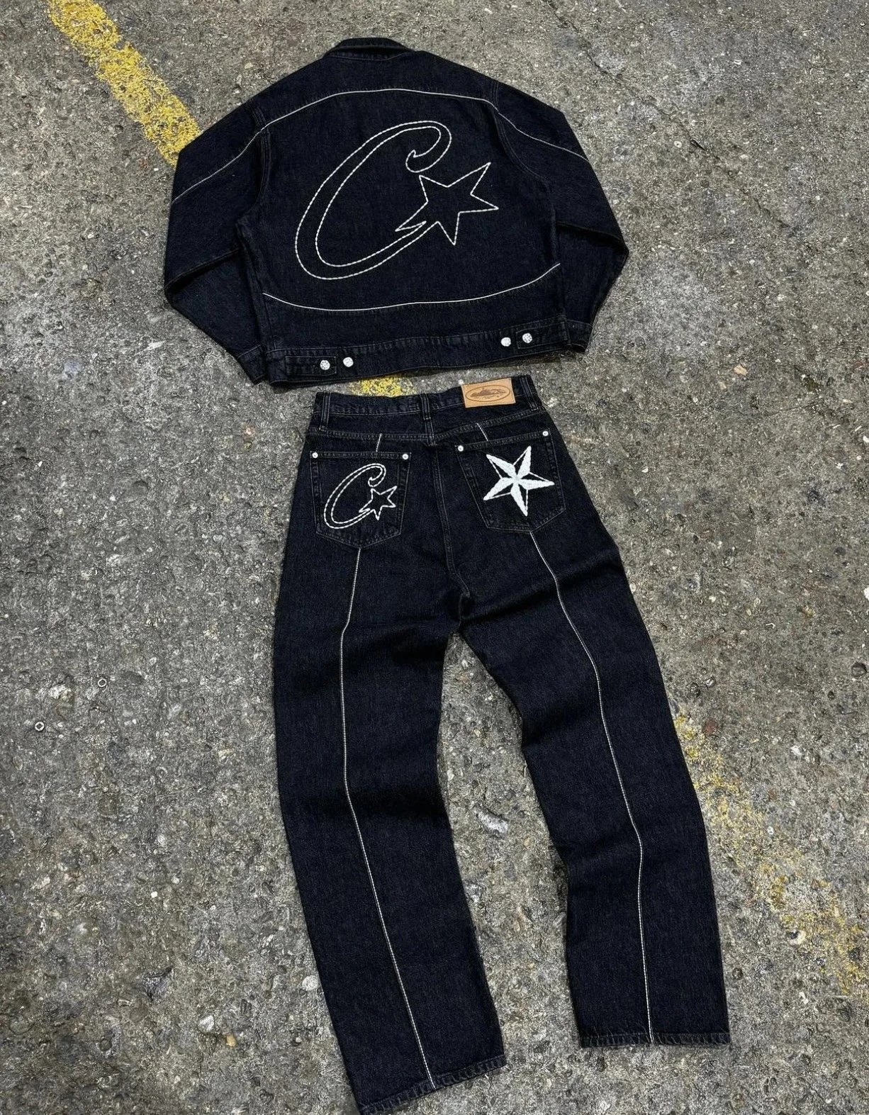 Black Denim Jacket and Jeans Set