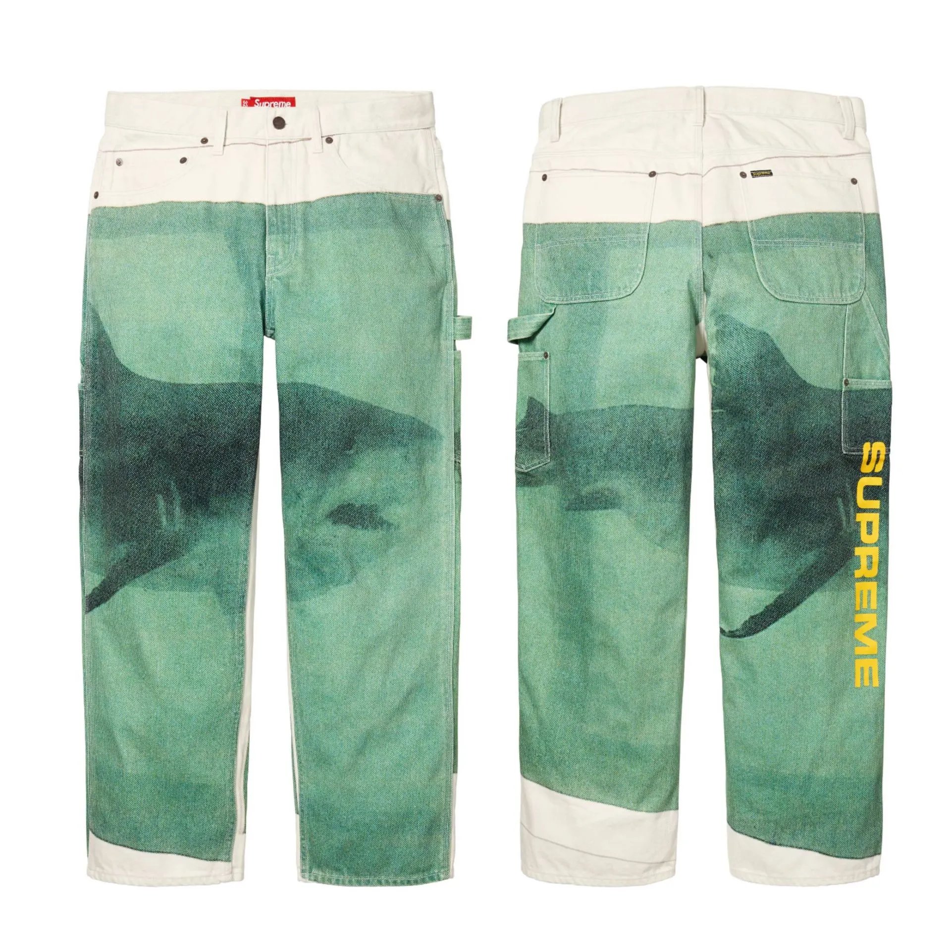 Supreme Shark Print Workwear Pants Green/White - 9
